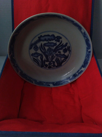 Ming dynasty era, rare? blue and white floral. comes in cushioned display box.
