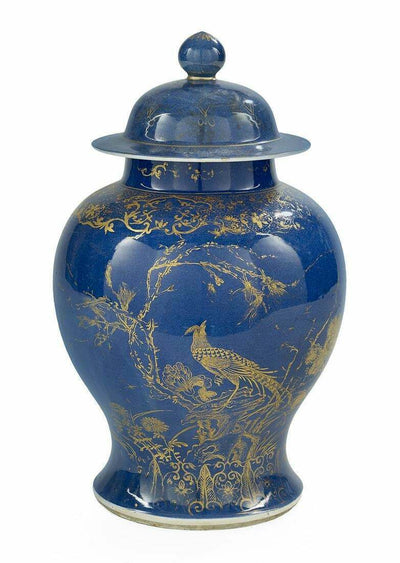 Chinese Powder Blue and Gilt Lidded Baluster Vase 16 inches Height