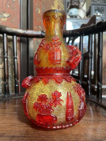 Chinese Antique Beijing Glass Vase QianLong Mark Qing China Asian