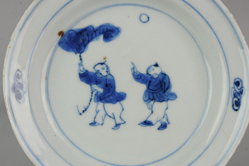Antique Chinese Plate 17th C Porcelain Ming Tianqi Transitional BOYS LOTUS