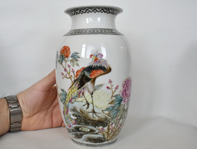 Antique Chinese Famille Rose Porcelain Vase With Bird & Flowers