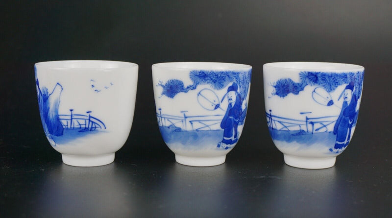 Group Chinese Blue and White Porcelain Tea Cups Bowls Marked