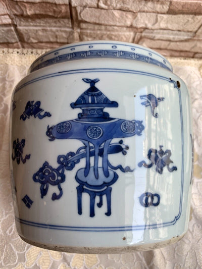 Antique Chinese Export Blue And White Porcelain Vase China Jar No Lid
