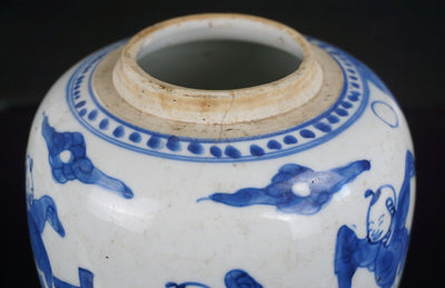 Antique Chinese Blue and White Porcelain 'Boys' Vase Jar KANGXI c1662-1722 QING